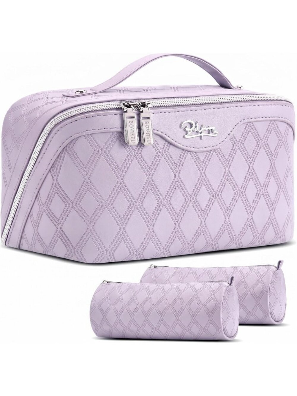 Travel Makeup Bag Organizer Set - 3 Pcs Cosmetic Bags for Women, Purple Travel
